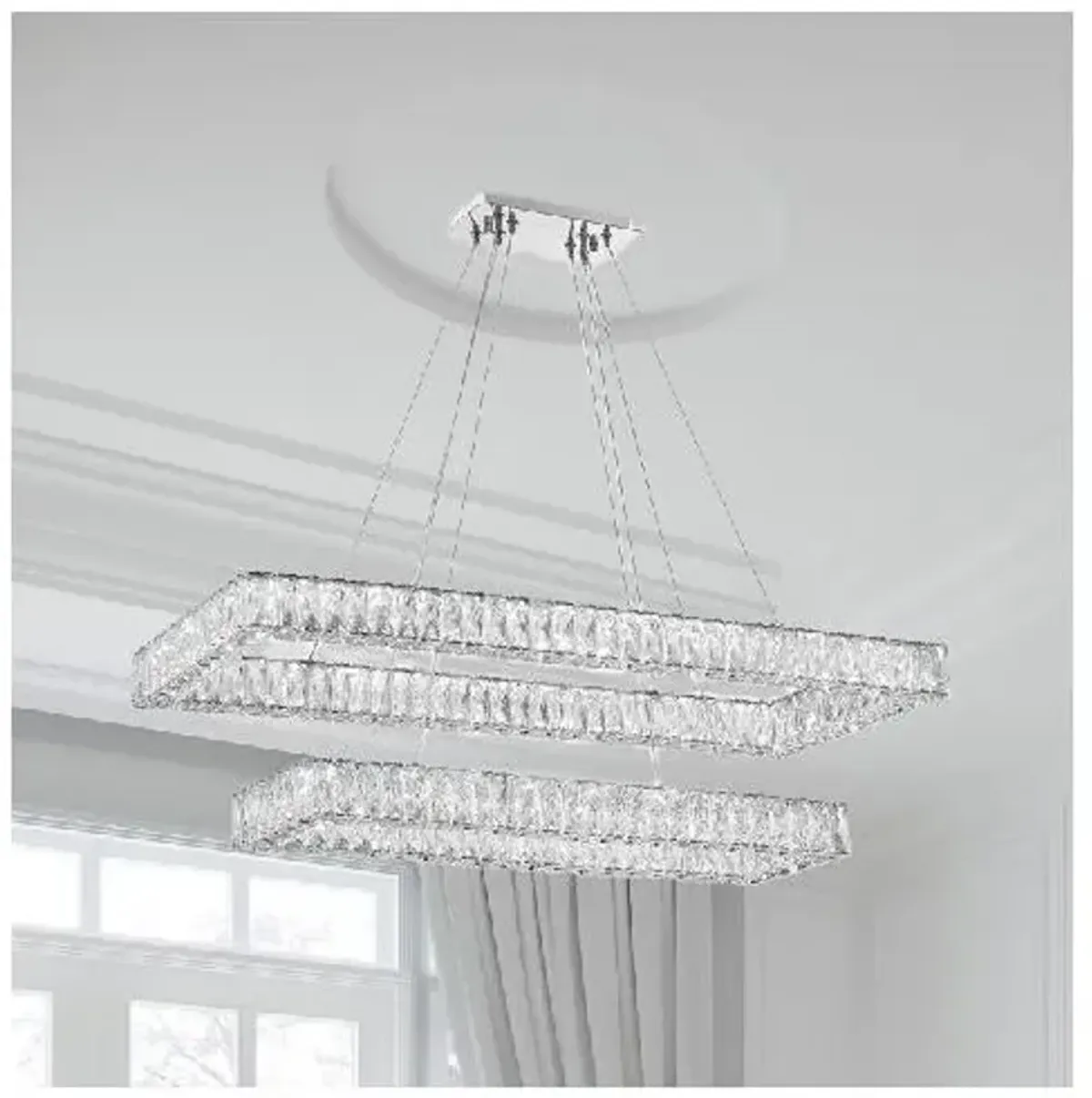 Kinsley LED 2-Tier Hand Cut Crystal Rectangular Chandelier - Polished Chrome - Crystorama - Silver