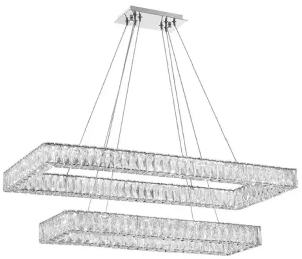 Kinsley LED 2-Tier Hand Cut Crystal Rectangular Chandelier - Polished Chrome - Crystorama - Silver