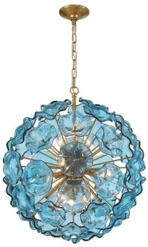Esme 9-Light Hand-Blown Floral Art Glass Pendant - Crystorama - Blue