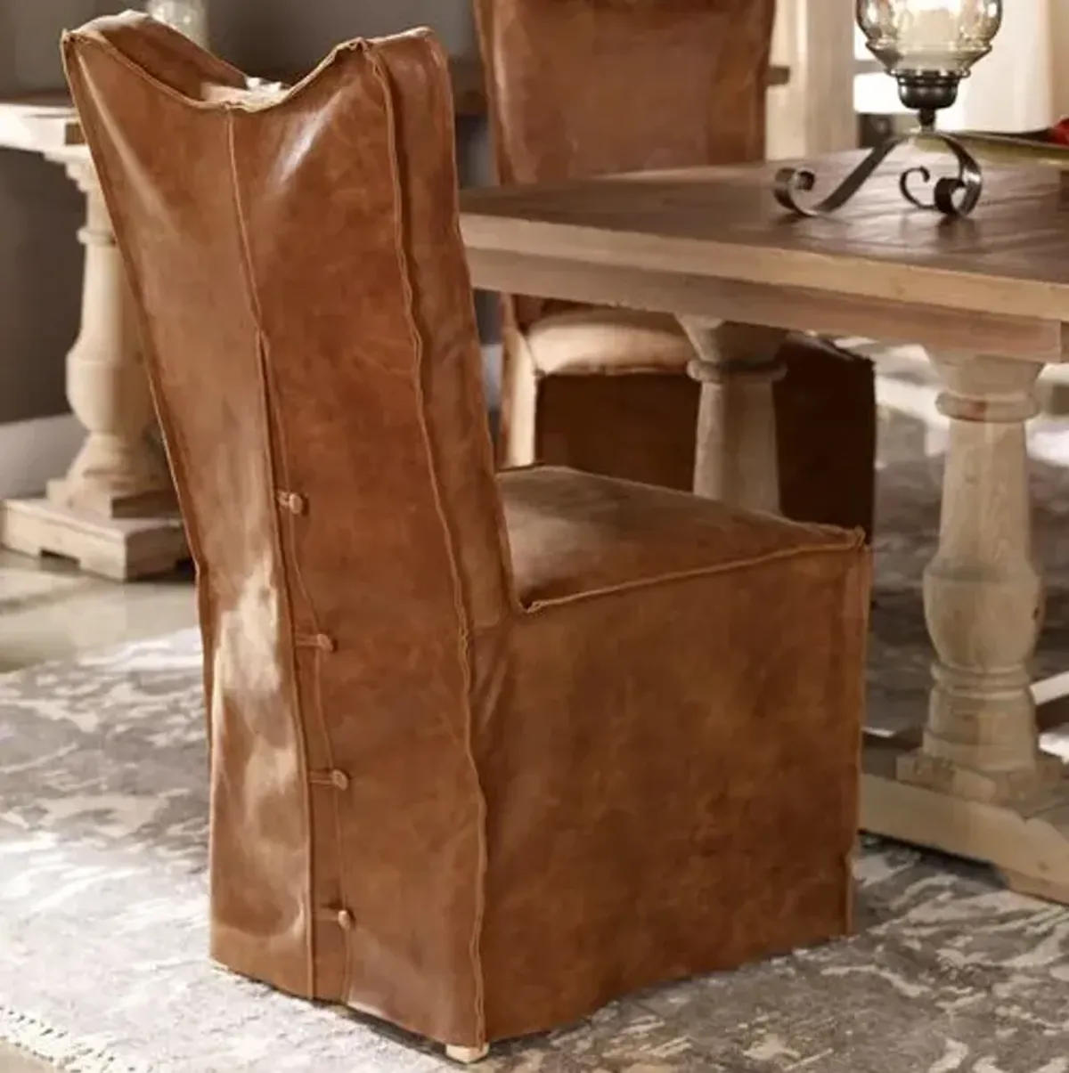 Set of 2 Yvonne Leather Dining Side Chairs - Cognac - Brown