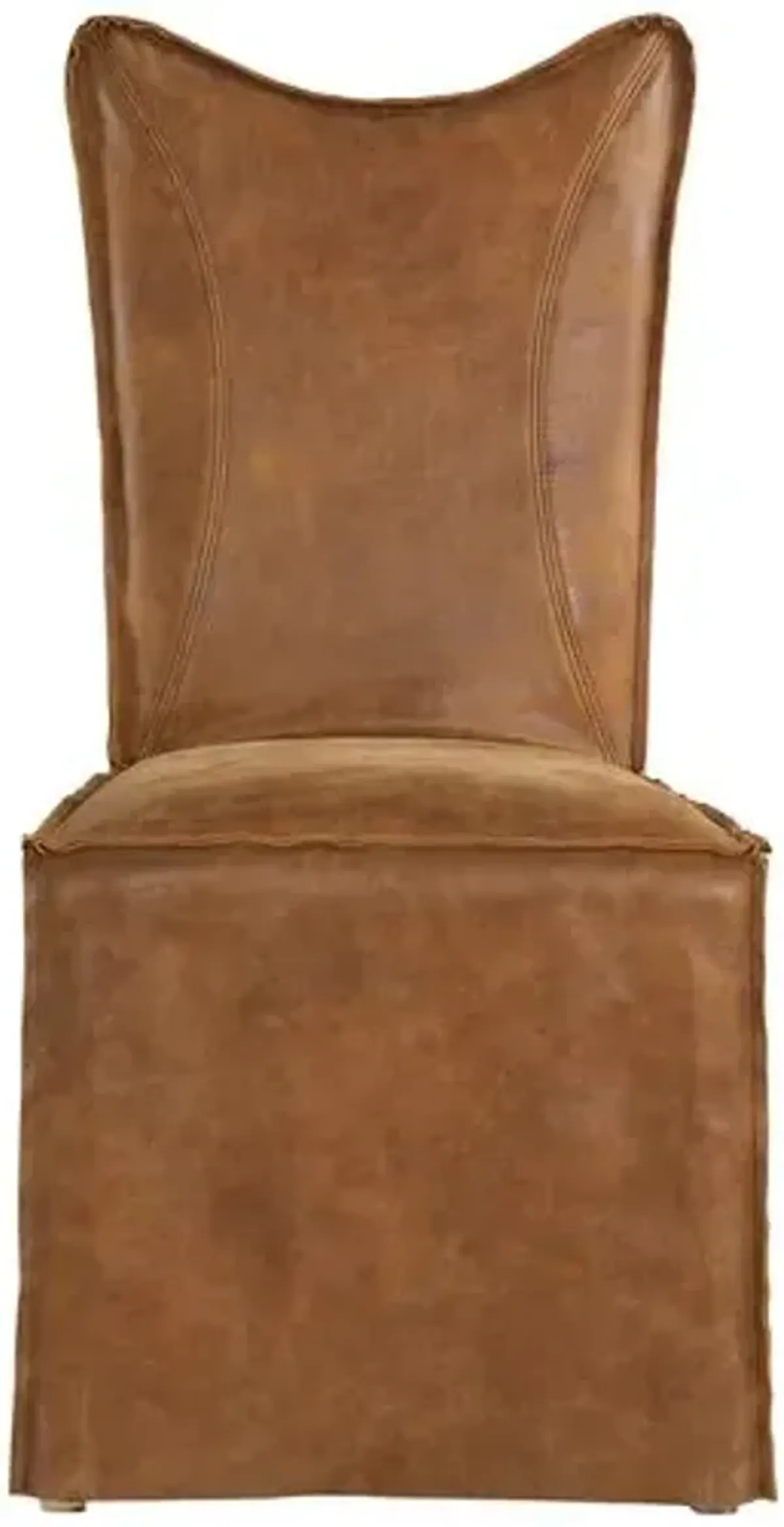 Set of 2 Yvonne Leather Dining Side Chairs - Cognac - Brown