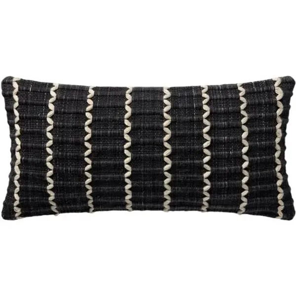 Zyvra 12''x27'' Hand Loomed Lumbar Pillow - Black