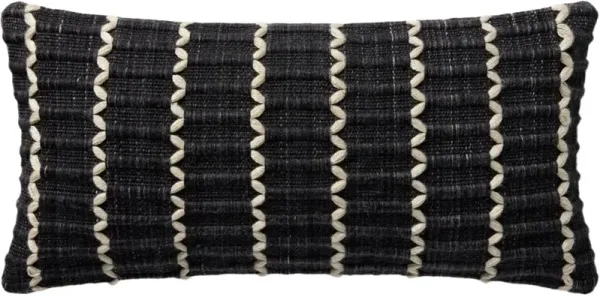 Zyvra 12''x27'' Hand Loomed Lumbar Pillow, Black