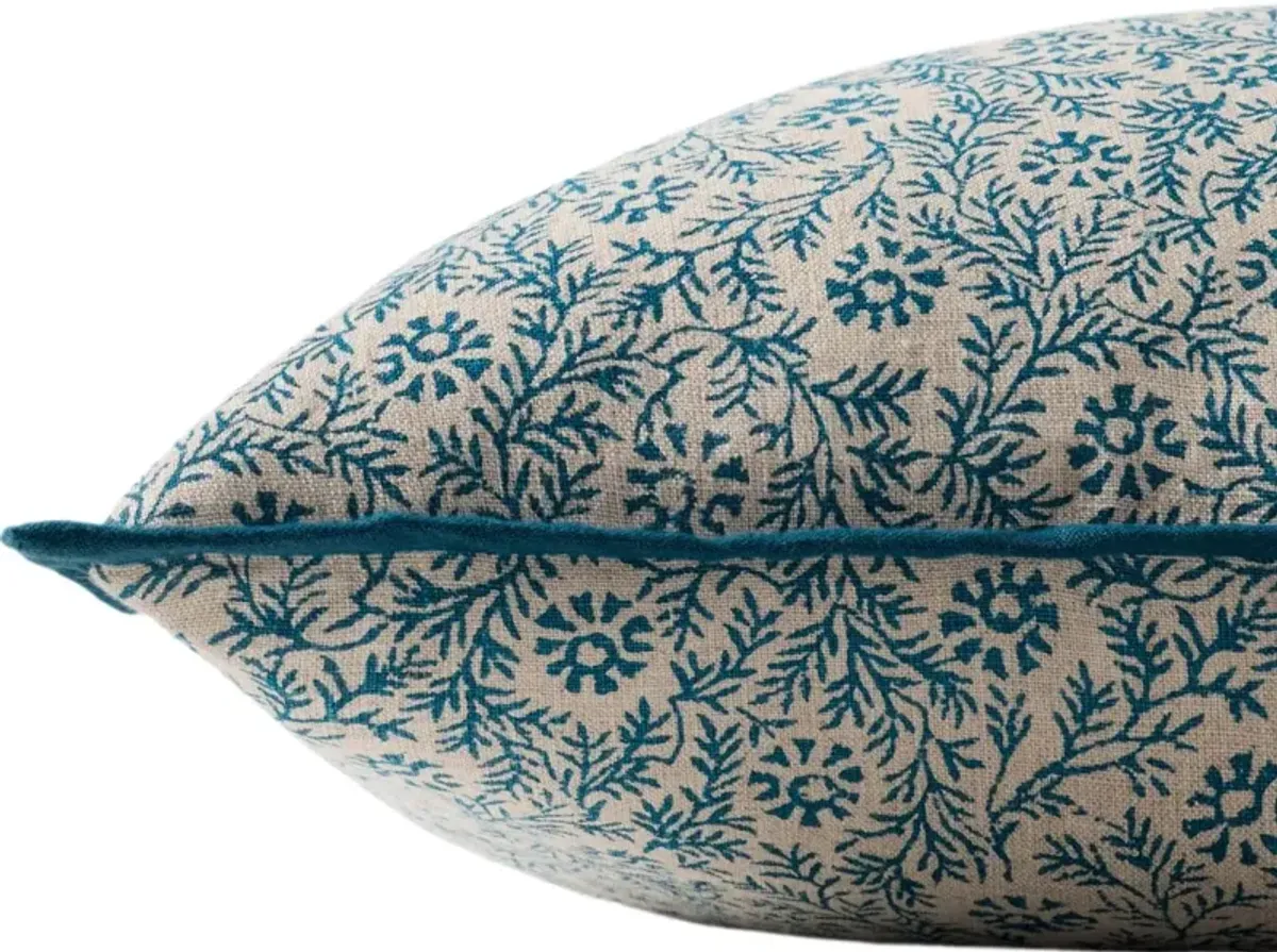 Miravo Floral 18" Linen Pillow, Blue