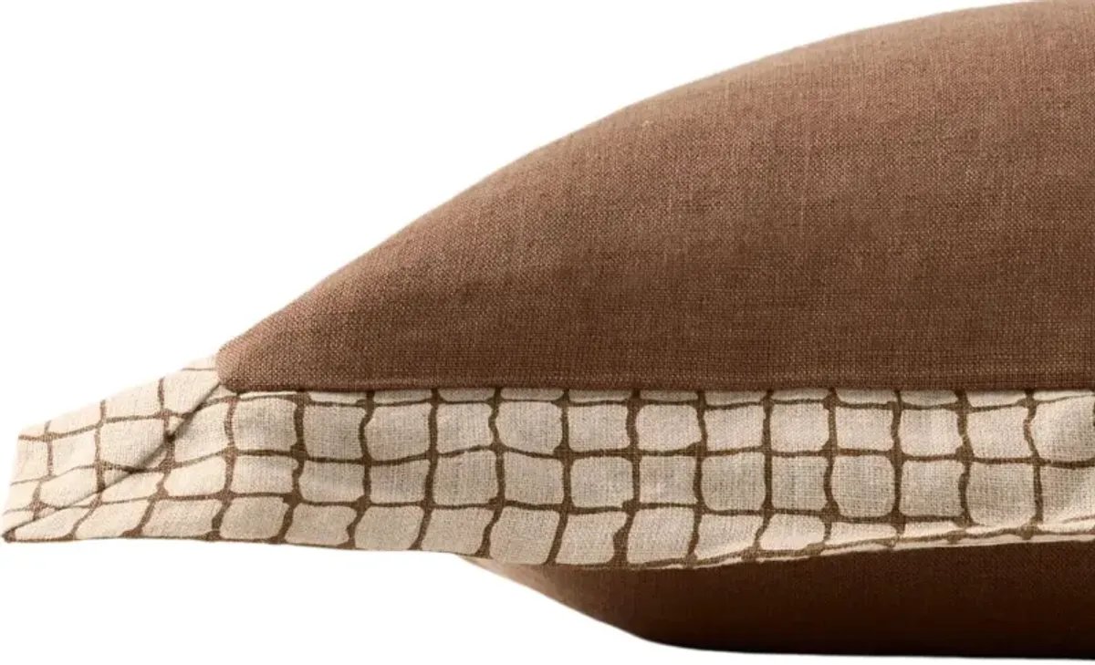 Lumeo Flange 13''x21'' Linen Lumbar Pillow, Brown