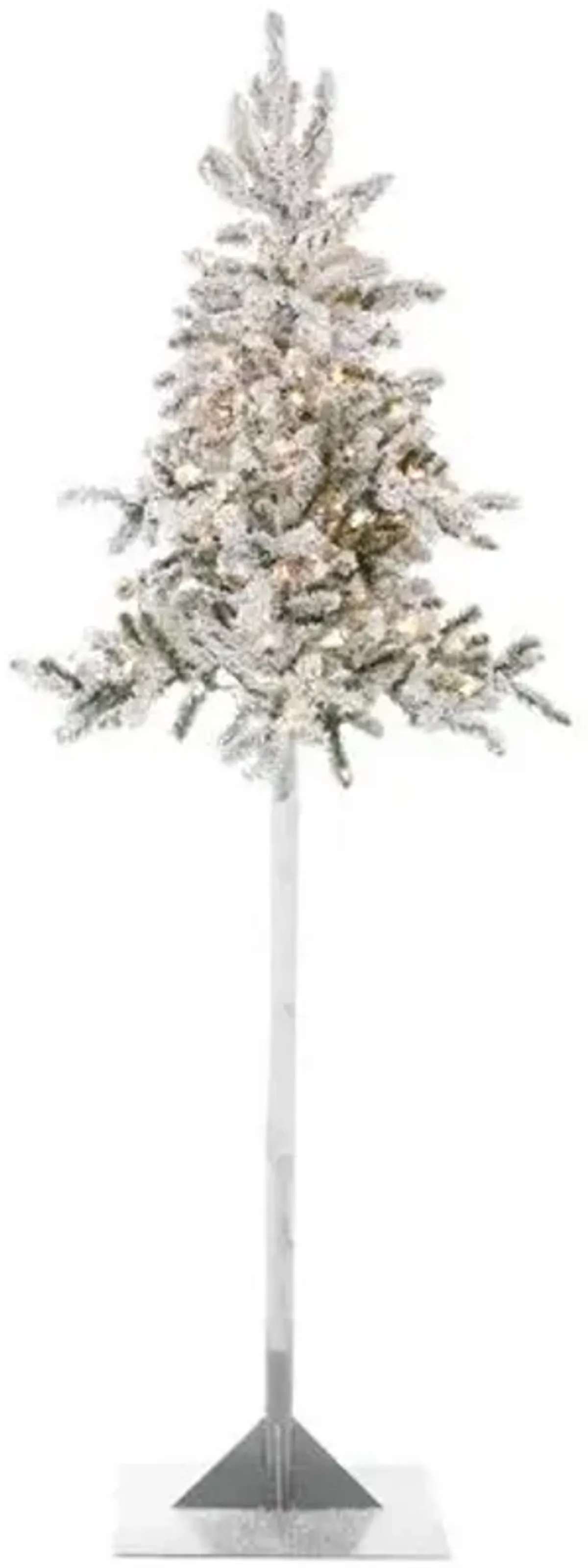 Flocked Pine Tree With Clear Lights - White