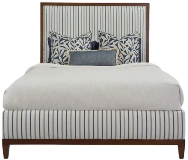 Eastgate Upholstered Bed - Indigo Cotton Stripe - Handcrafted - Blue