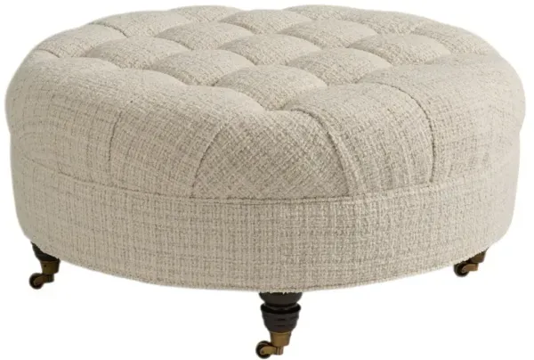 Anna Round Tufted Cocktail Ottoman, Snow Chenille Performance