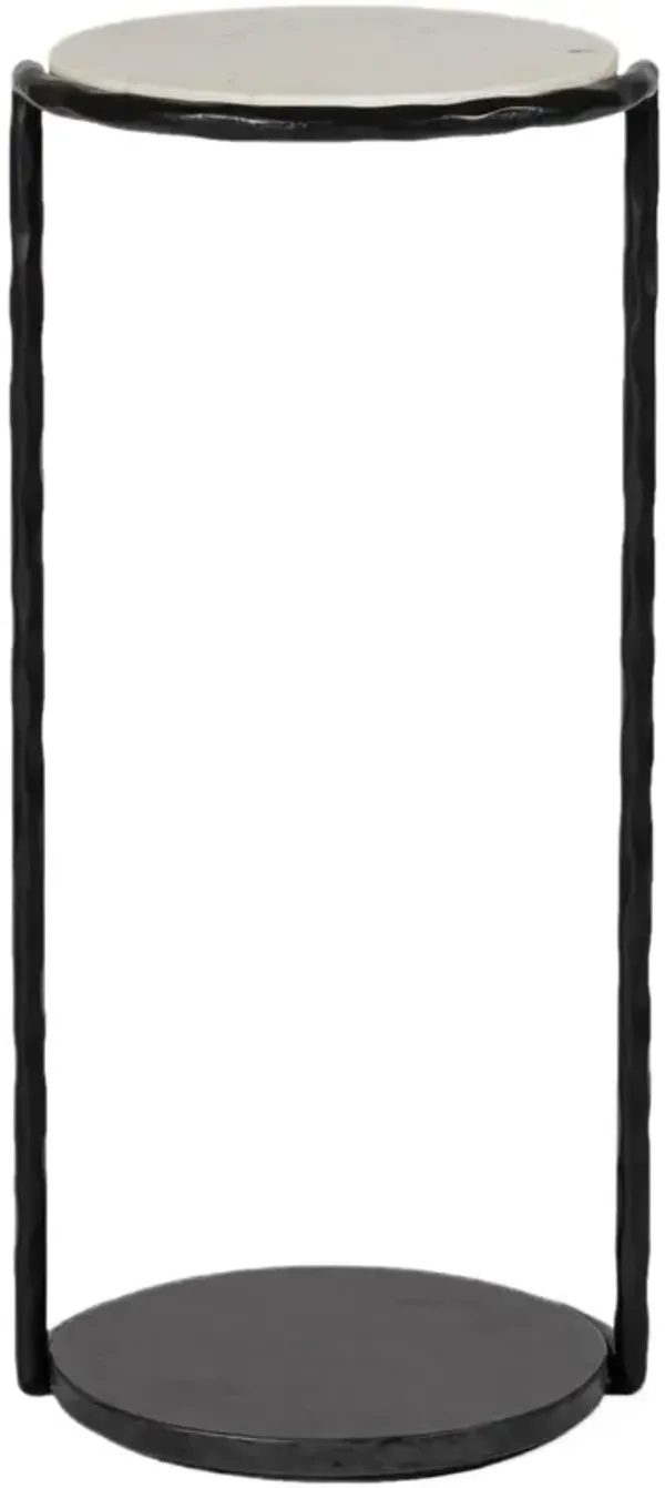 Vanessa Marble Top Round Side Table, Black/White
