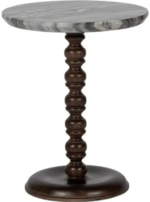 Kaylie Marble Top Round Side Table - Grey/Walnut - Tulsi Home - Brown