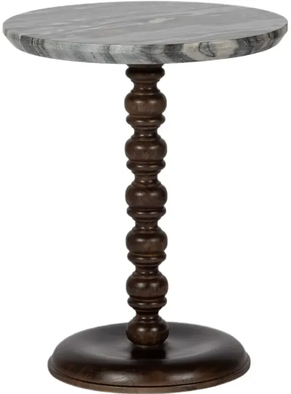 Kaylie Marble Top Round Side Table, Grey/Walnut