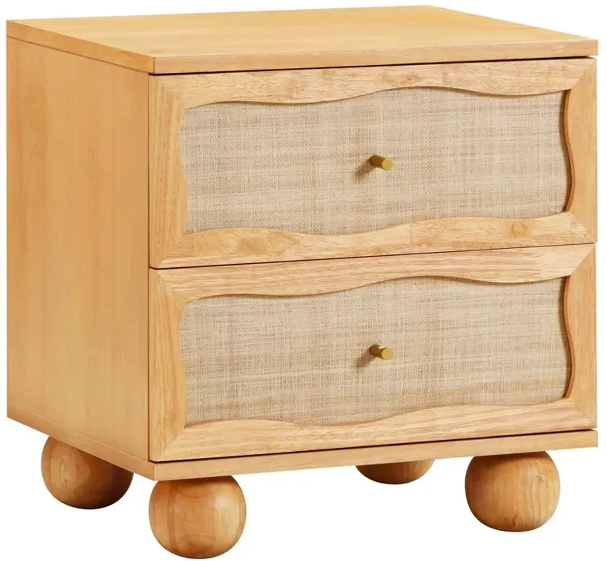 Freddie Raffia Wavy 2-Drawer Nightstand, Whitewashed