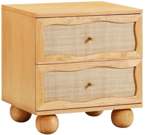 Freddie Raffia Wavy 2-Drawer Nightstand, Whitewashed