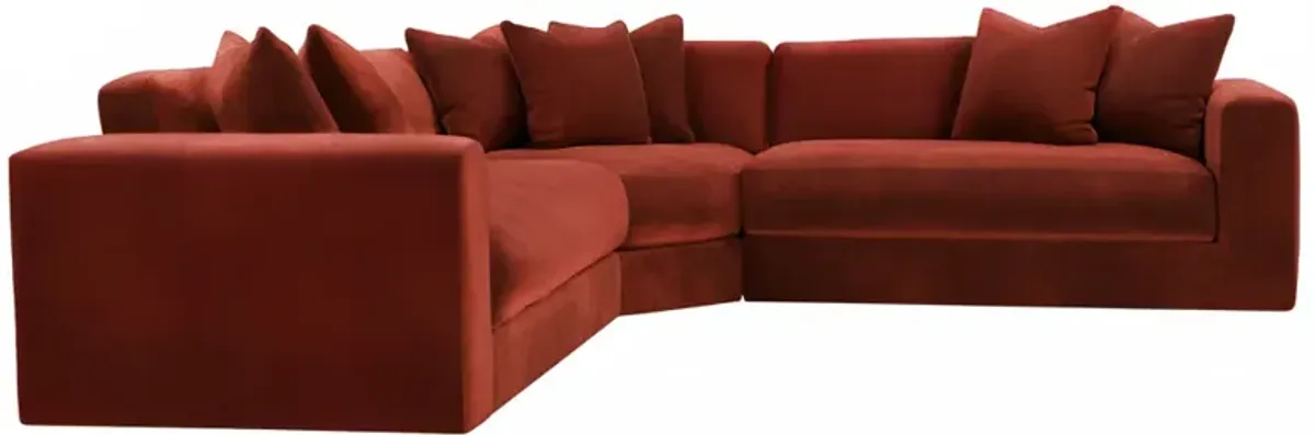 Hadley Velvet 3-Pc Corner Sectional - Brown