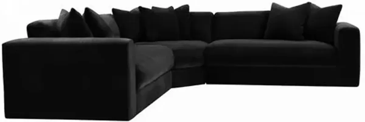 Hadley Velvet 3-Pc Corner Sectional - Black