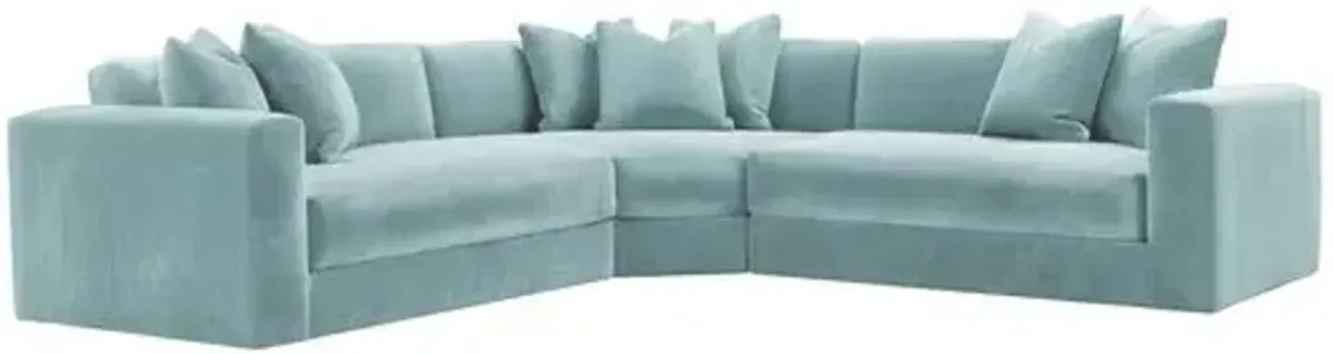 Hadley Velvet 3-Pc Corner Sectional - Blue