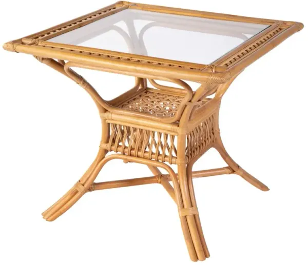 Evric 34.25" Square Rattan Glass Top Dining Table, Natural