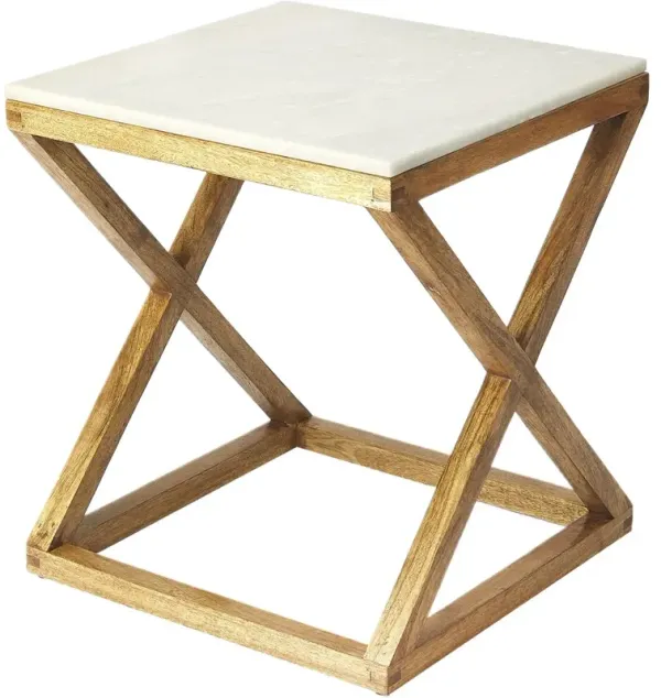 Bennett Square Marble Top X-Base End Table
