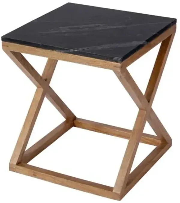 Bennett Square Marble Top X-Base End Table - Black