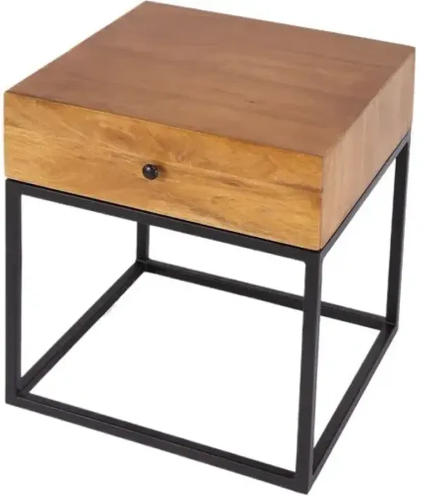 Calvin 1-Drawer Mango/Iron End Table - Natural/Black - Brown