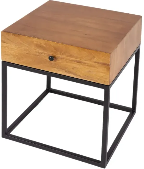 Calvin 1-Drawer Mango/Iron End Table, Natural/Black