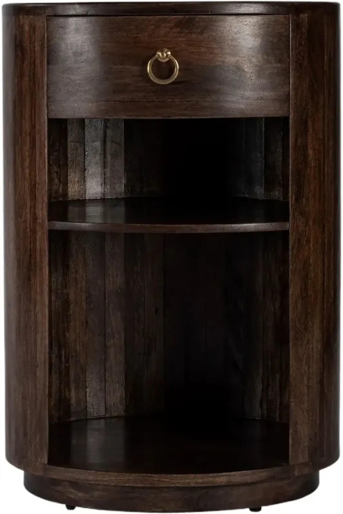 Donovan Oval 1-Drawer End Table w/ 2 Open Shelves, Brown