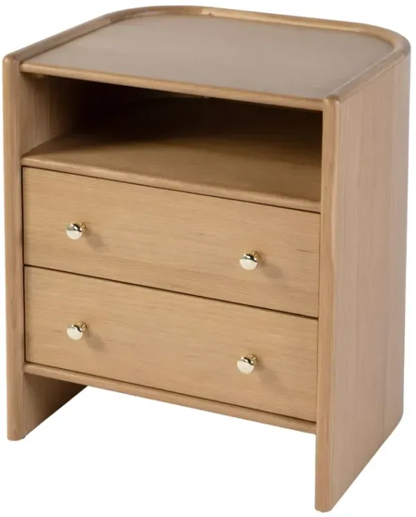 Elias 2-Drawer Round Back Nightstand, Light Oak