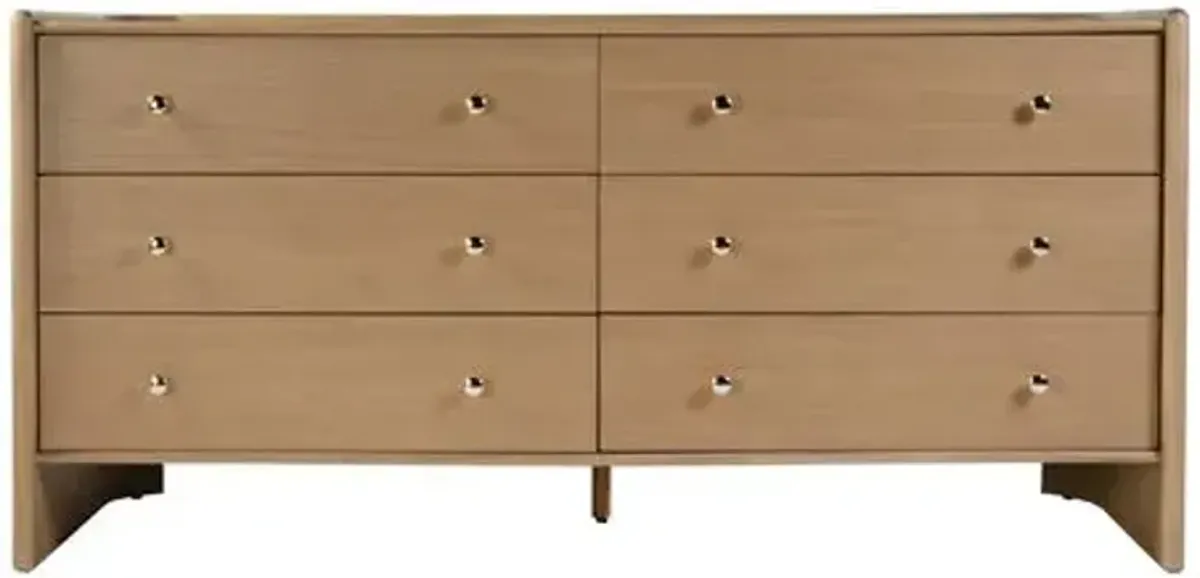 Elias 6-Drawer Round Back Dresser - Light Oak - Brown