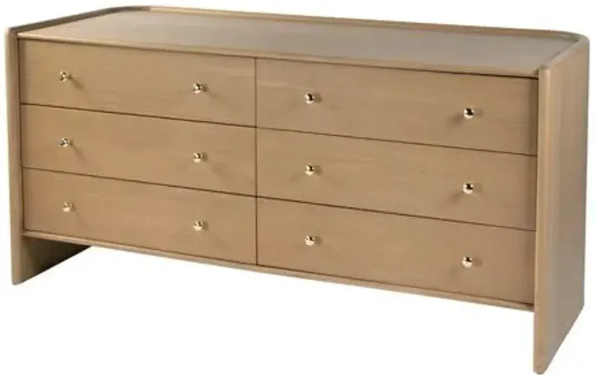Elias 6-Drawer Round Back Dresser - Light Oak - Brown