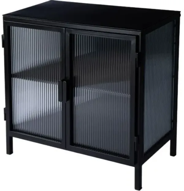 Harold 2-Door Ribbed Glass Accent Cabinet - Black