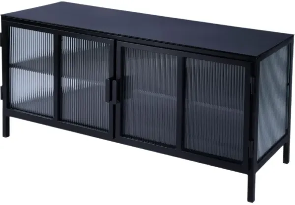 Harold 2-Door Ribbed Glass TV Stand, Black