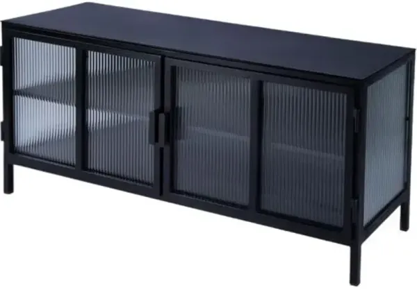 Harold 2-Door Ribbed Glass TV Stand - Black