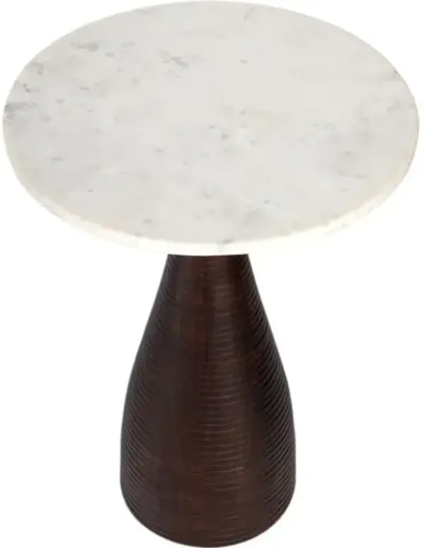 Hugh Marble Pedestal Side Table - White/Brown