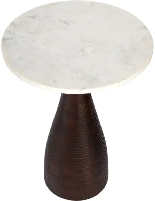 Hugh Marble Pedestal Side Table, White/Brown