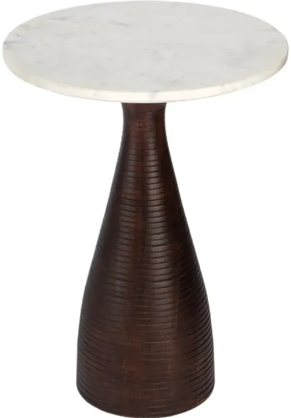 Hugh Marble Pedestal Side Table, White/Brown