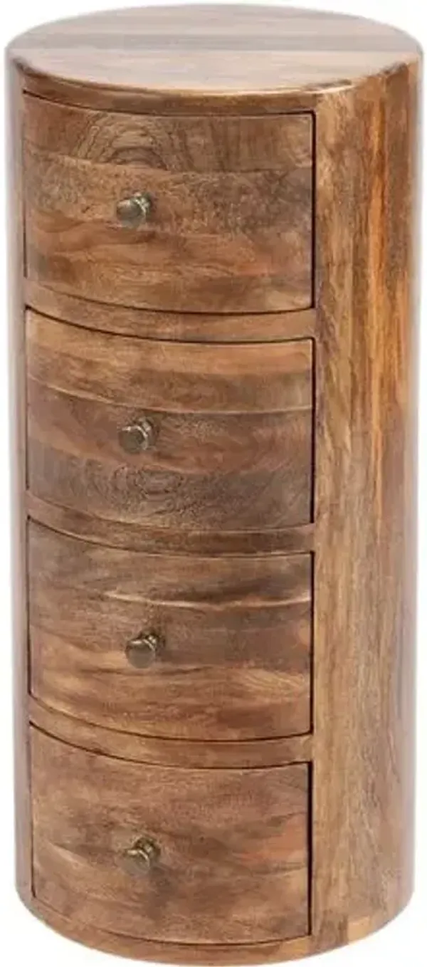Marshall 11" Round Mango Wood 4-Drawer End Table - Brown