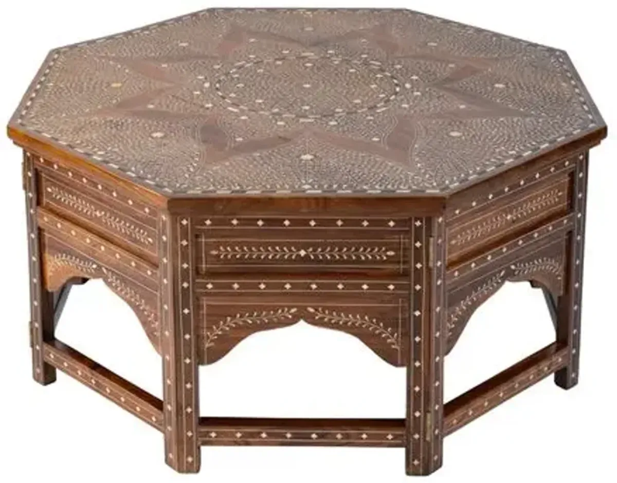 Milton 42" Octagon Teak and Bone Coffee Table - Brown - Handcrafted