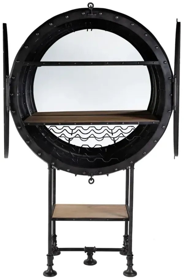 Alma Circular Iron Bar Cabinet, Black