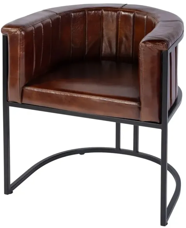Annette Leather/Iron Barrel Back Accent Chair, Brown/Black