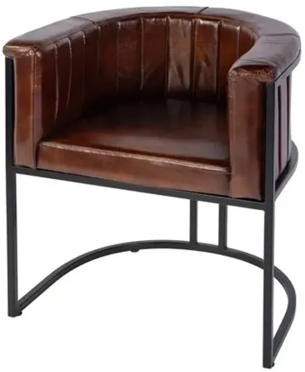 Annette Leather/Iron Barrel Back Accent Chair - Brown/Black, Comfortable, Durable