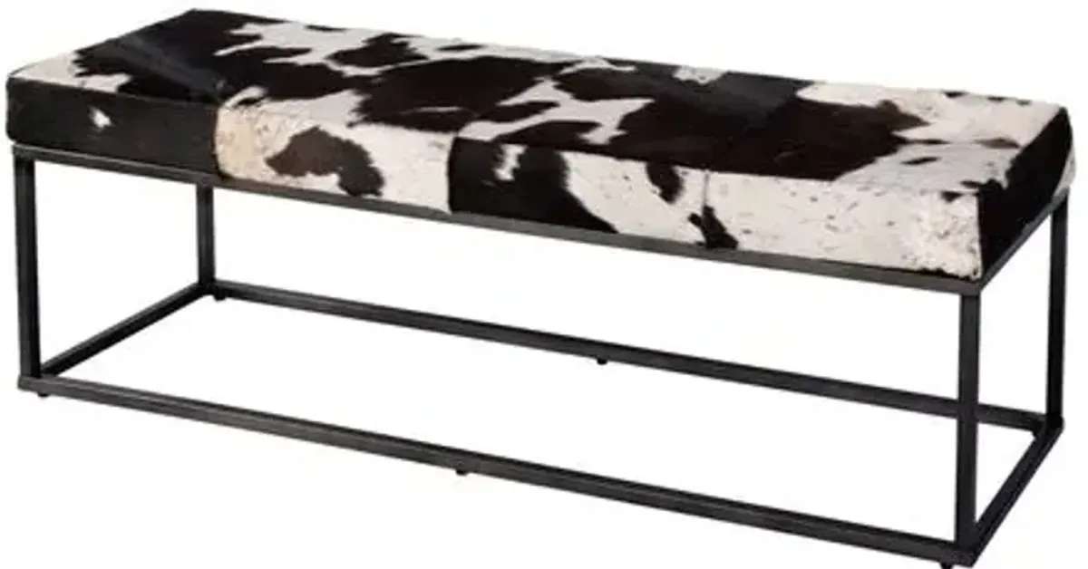 Bonnie 54" Hair-on-Hide Leather Bench - Black