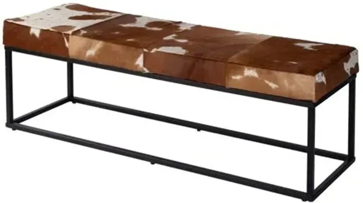 Bonnie 54" Hair-on-Hide Leather Bench - Brown