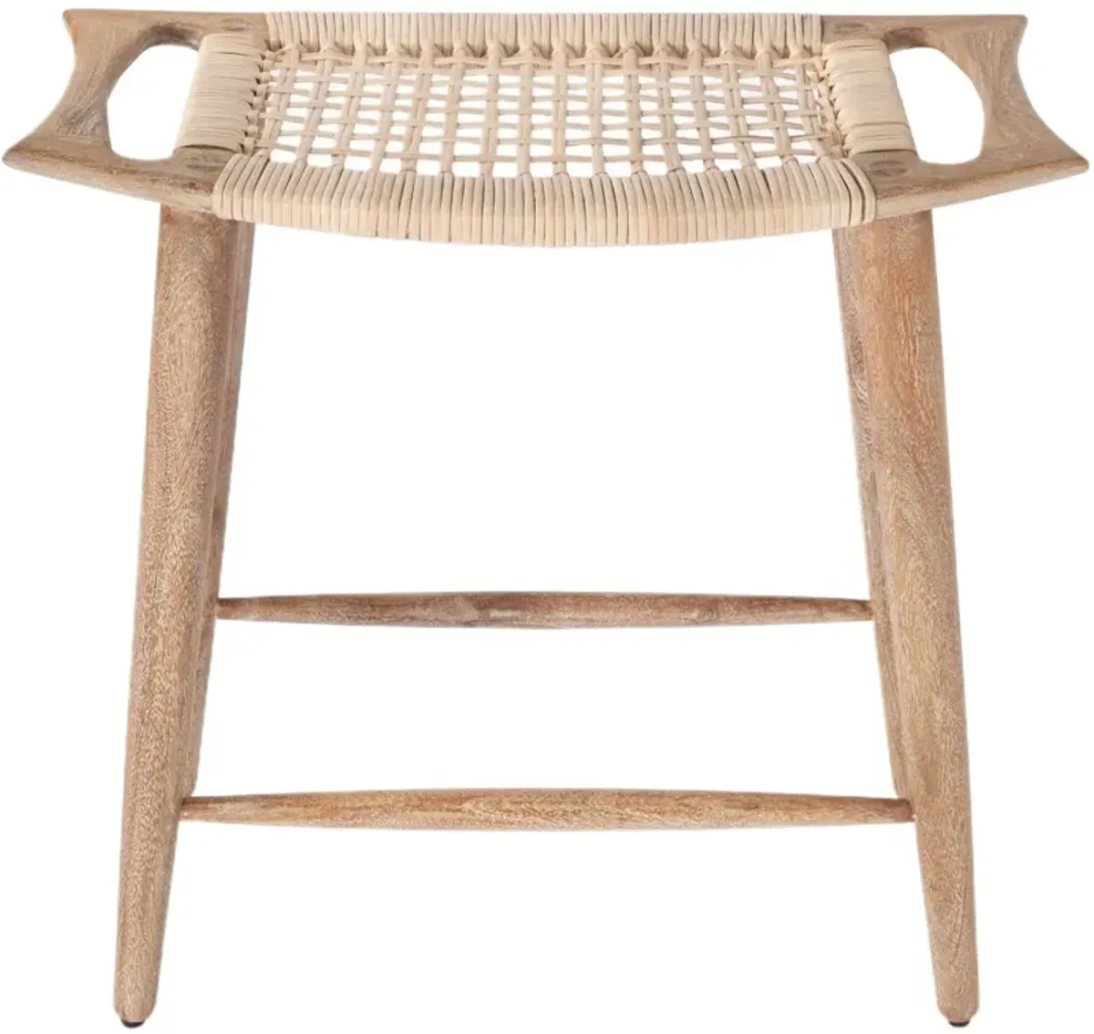 Leila Woven Cane Backless Counter Stool, Natural Mango