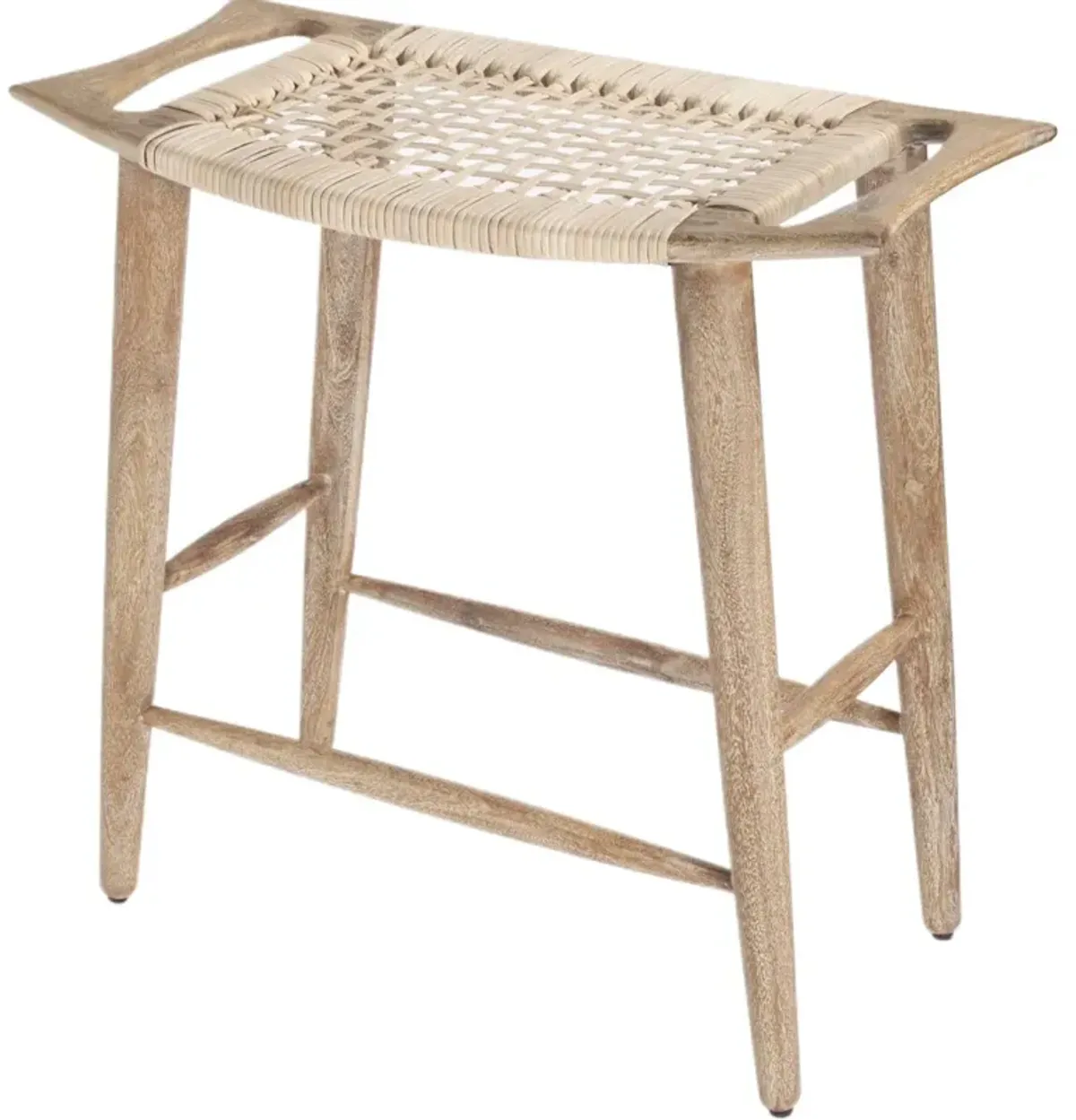 Leila Woven Cane Backless Counter Stool, Natural Mango