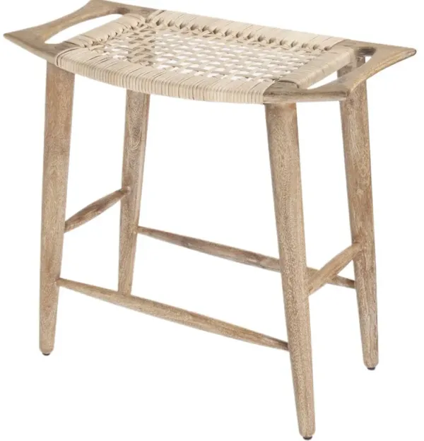 Leila Woven Cane Backless Counter Stool, Natural Mango