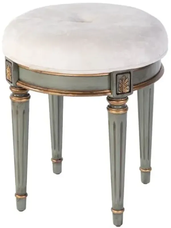 Clarissa Round Cotton Upholstered Vanity Stool - Handcrafted - Green - Versatile, Comfortable, Functional