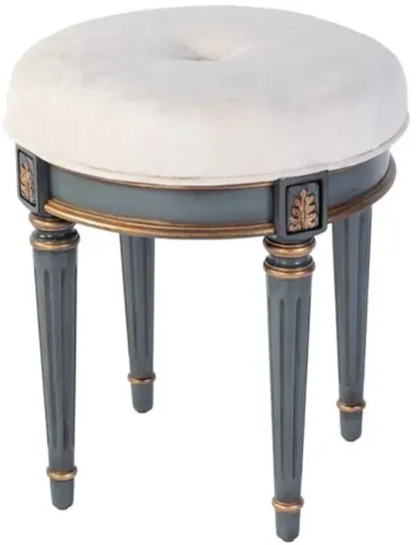 Clarissa Round Cotton Upholstered Vanity Stool - Handcrafted - Blue - Versatile, Comfortable, Functional