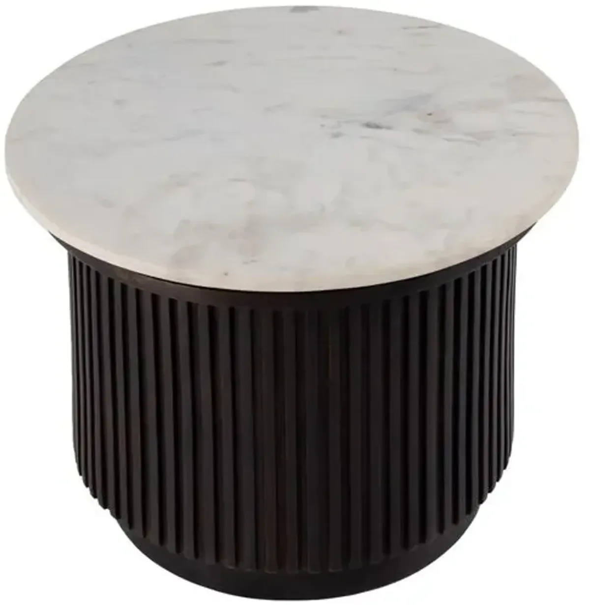 Estelle 22" Round Marble Ribbed Side Table - Brown