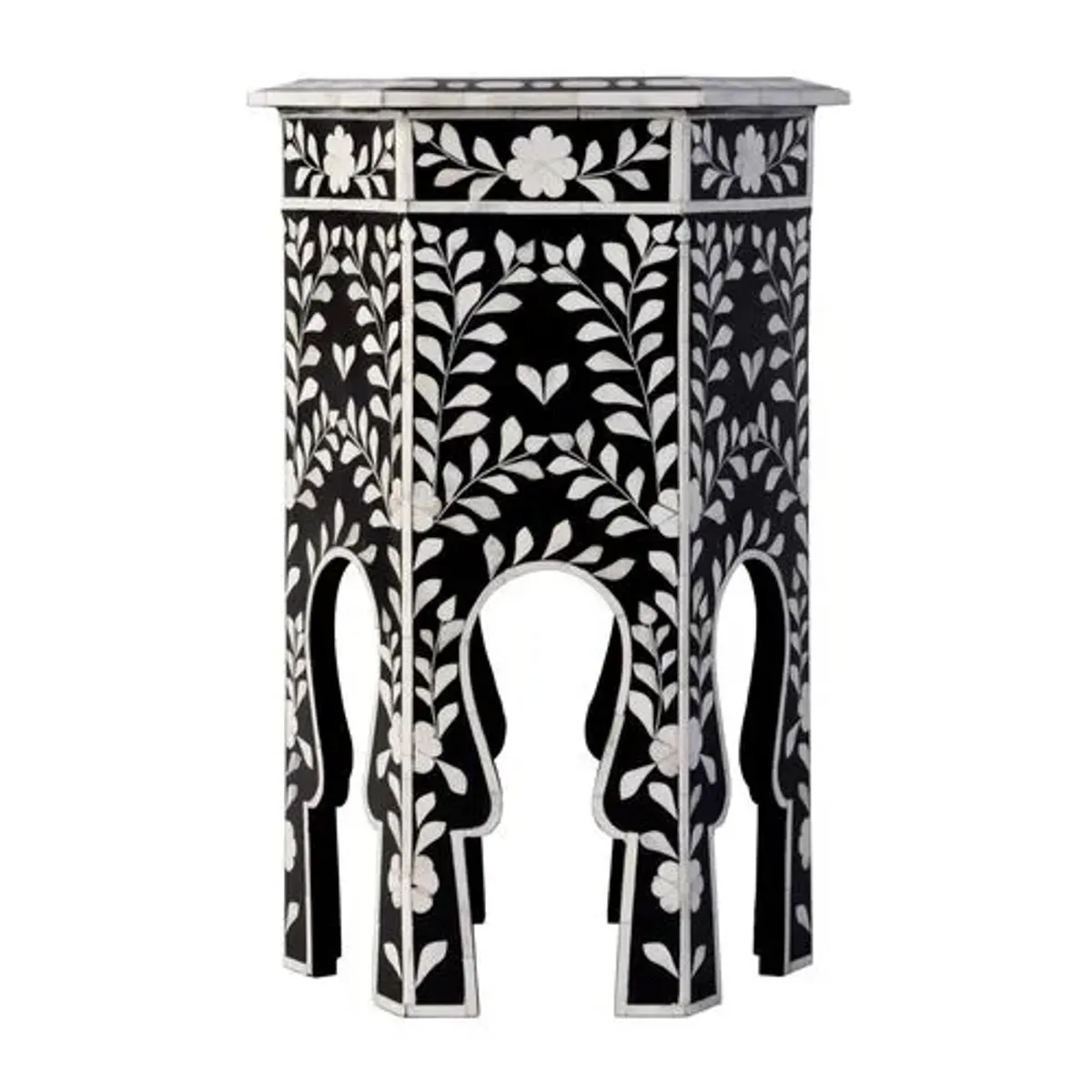 Frances 16" Hexagon Bone Inlay Side Table - Black