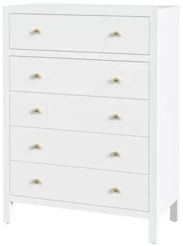 Charlie 5-Drawer Tall Dresser - White